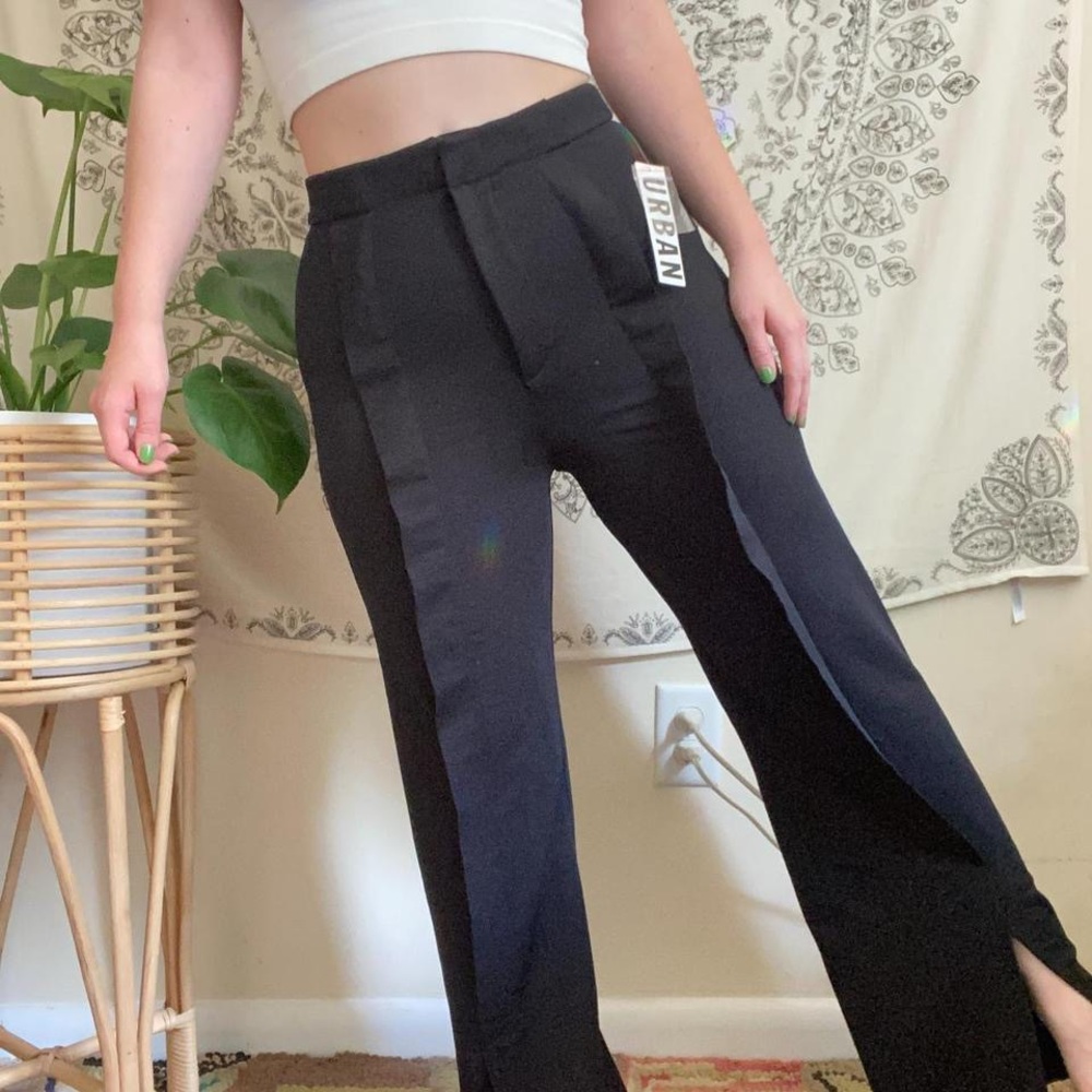 UO Black High Rise Trousers w/ Slit Leg Detail